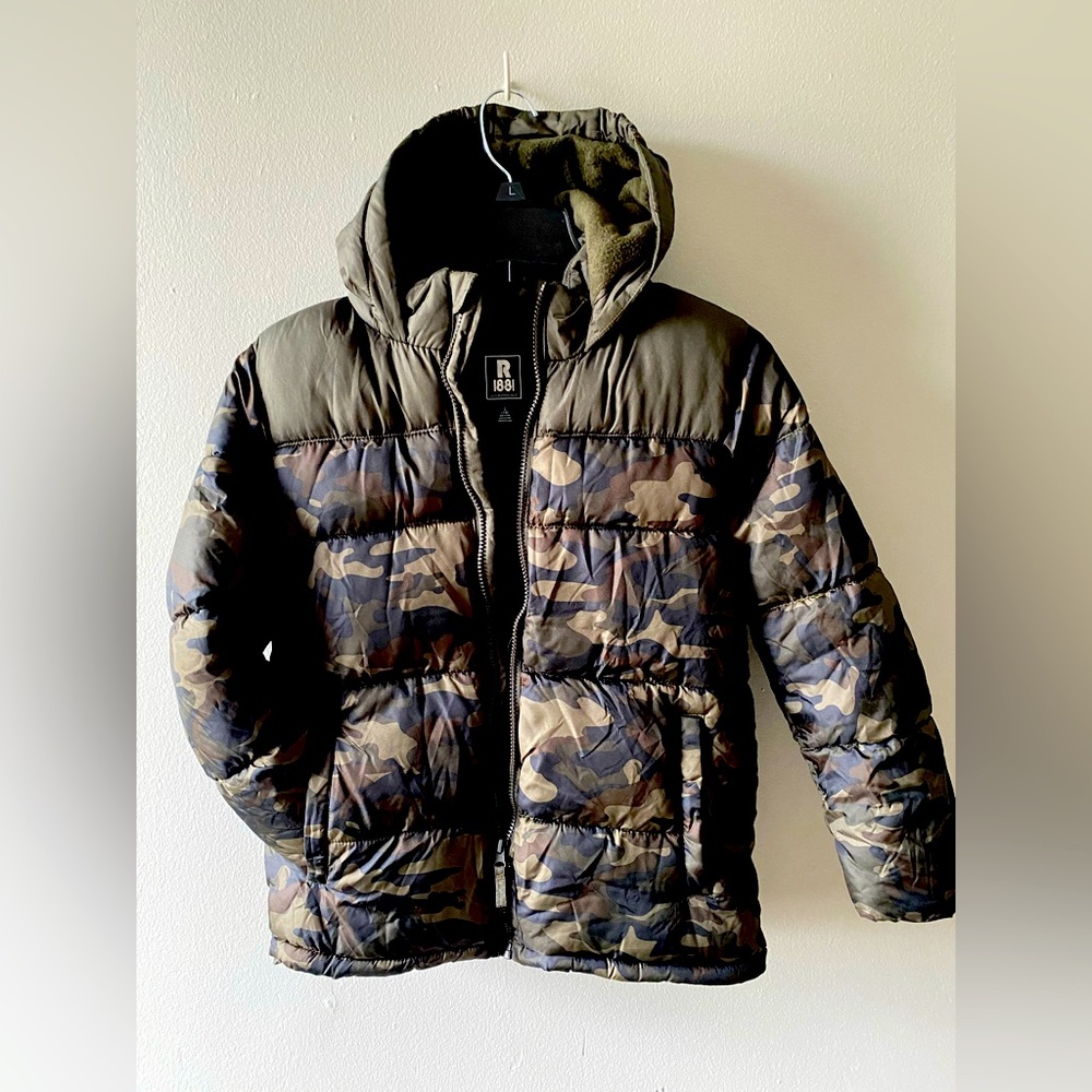 Rothschild & co. R 1881 boys L(14) Camouflage Puffer Jacket with Hood, new